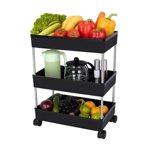 Leaffybezz 3 Layer Multipurpose Kitchen with Wheels, Space Saving Home Storage Organizer Rack Vegetable Rack Stand for Living Room, Bedroom, Office (Black) - Image 1