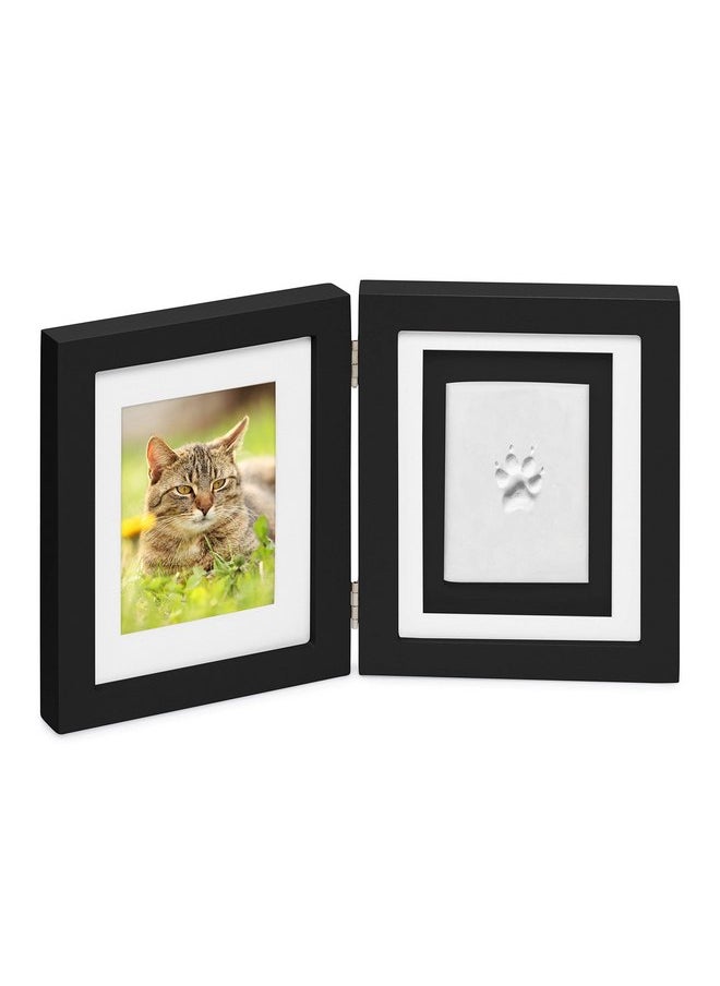 Better World Pets Paw Print + Photo Keepsake Frame Holds 4 x 6 inch or 5 x 7 Picture - Memorial Clay Imprint Kit - for Dogs and Cats - Perfect for Pet Lovers - Hinged for Desktop, Black