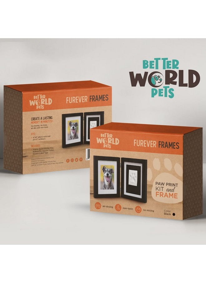 Better World Pets Paw Print + Photo Keepsake Frame Holds 4 x 6 inch or 5 x 7 Picture - Memorial Clay Imprint Kit - for Dogs and Cats - Perfect for Pet Lovers - Hinged for Desktop, Black