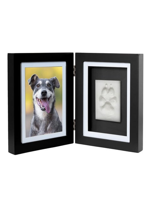 Better World Pets Paw Print + Photo Keepsake Frame Holds 4 x 6 inch or 5 x 7 Picture - Memorial Clay Imprint Kit - for Dogs and Cats - Perfect for Pet Lovers - Hinged for Desktop, Black
