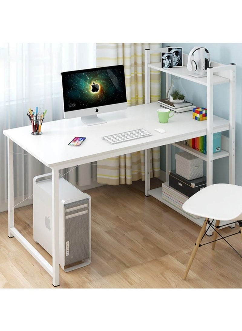 ULHYC Study Table with Storage, Modern Minimalist Computer Desk, Office Desk with 4 Shelves.Suitable for Study Room, Bedroom, Office Etc.White 