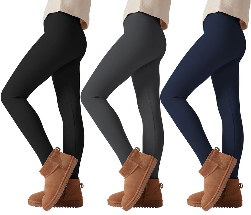 Quedoris Girls 3-Pack Fleece Lined Leggings Black Navy Dark Grey Fall 130Y - Image 1