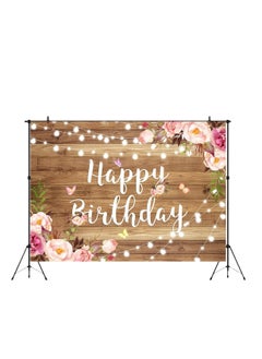 SYOSI Happy Birthday Backdrop Pink Floral Happy Birthday Backdrop Butterfly Wooden Floor Watercolor Flowers Girls Women Photography Background Banner Cake Table Supplies Party Decoration Photo Booth  - Image 2