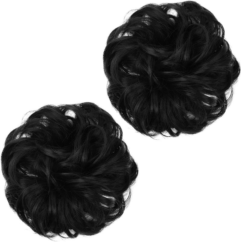 SARLA 2PCS Messy Hair Bun Hair Piece Small Scrunchies Synthetic Bun Hairpieces for Women Girls Updo Hair Extensions (Jet Black) - Image 2