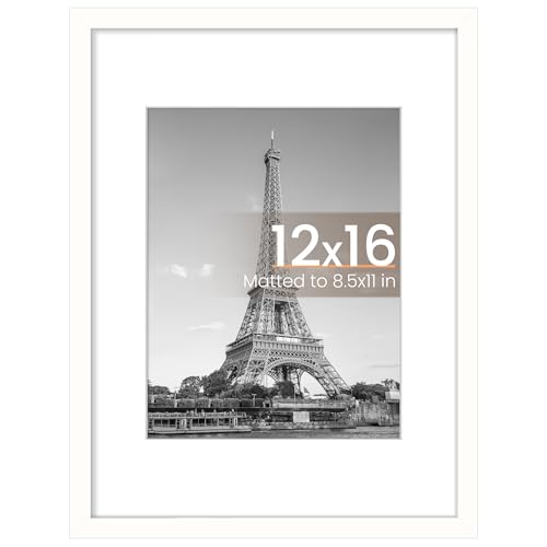 upsimples 12x16 Picture Frame Display Pictures 85x11 with Mat or 12x16 Without Mat Wall Hanging Photo Frame White 1 Pack