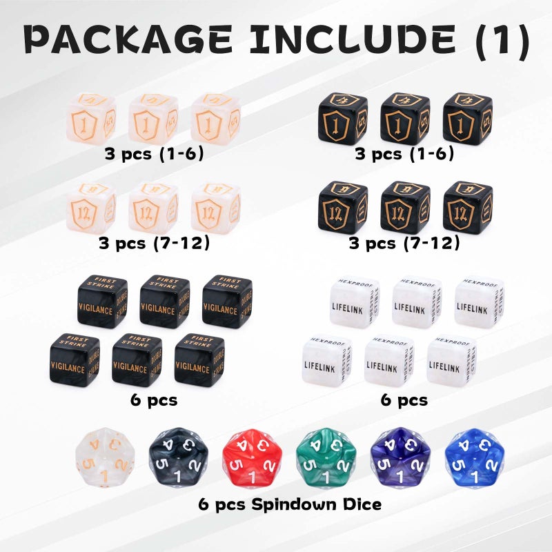 Tinzum 78 Pieces MTG Dice Set with Plus 1 Life Counter & Keyword Token Dice & Shield & Spindown Dice in 12 Colors for MTG, Cards Gaming Accessories - Image 2