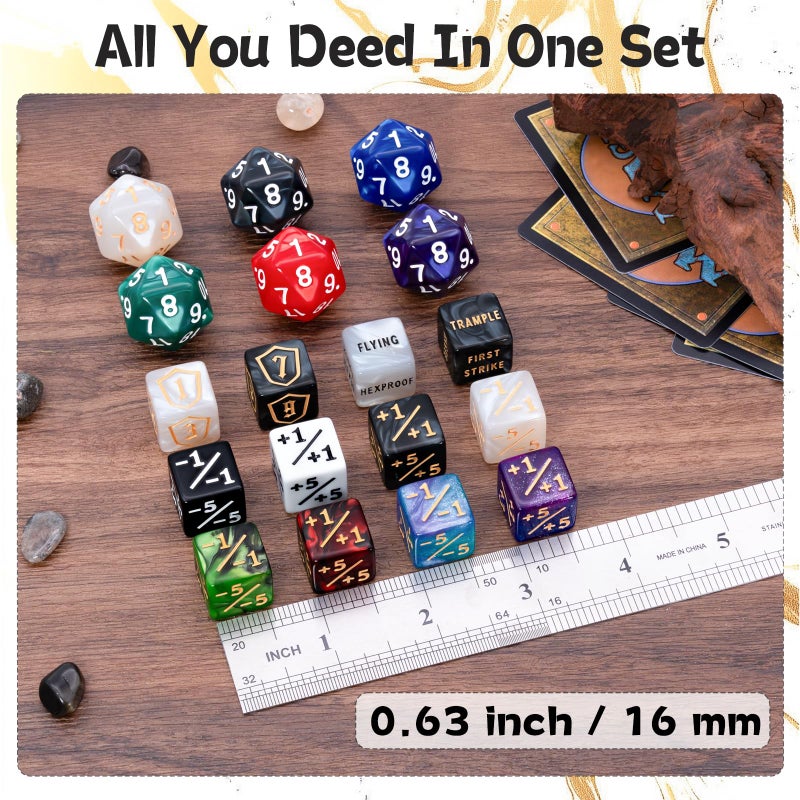 Tinzum 78 Pieces MTG Dice Set with Plus 1 Life Counter & Keyword Token Dice & Shield & Spindown Dice in 12 Colors for MTG, Cards Gaming Accessories - Image 5