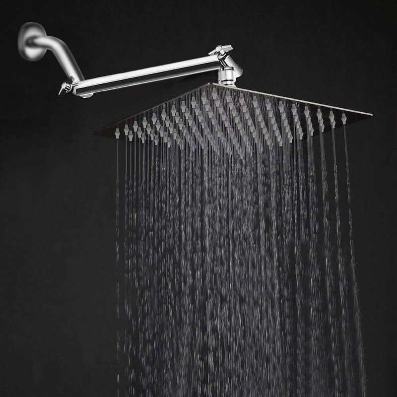 HarJue High Pressure Large Stainless Steel Square Rain ShowerHead With Shower Arm Waterfall Full Body Coverage Easy to Clean and Install 10 Inch with Arm Chrome Finish