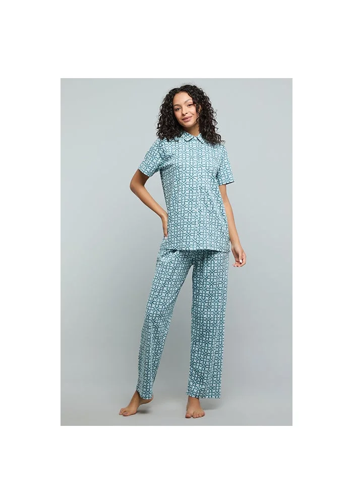R&b Patterned Collared Pyjama Set