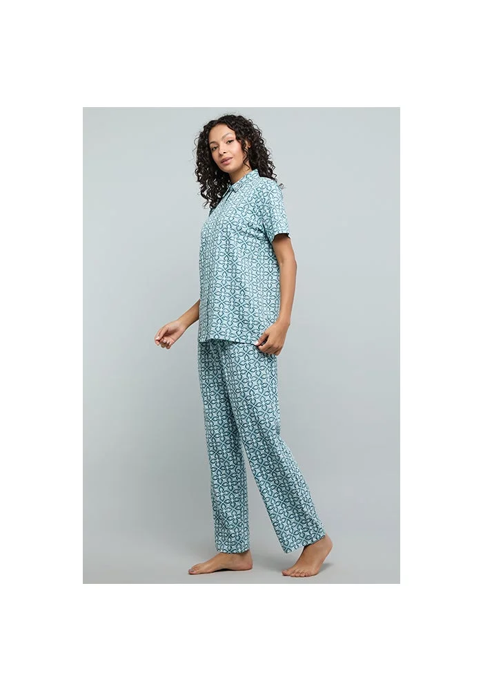R&b Patterned Collared Pyjama Set