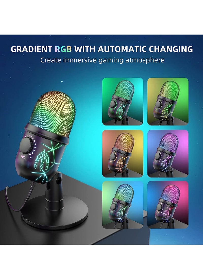Gaming Microphone, USB Computer Microphone for PC, Mac, PS4/5, Condenser Podcast Mic for Studio Recording, YouTube, Streaming, with Headphone Jack, Led Light, Mute, Gain, Noise Cancellation - Image 3