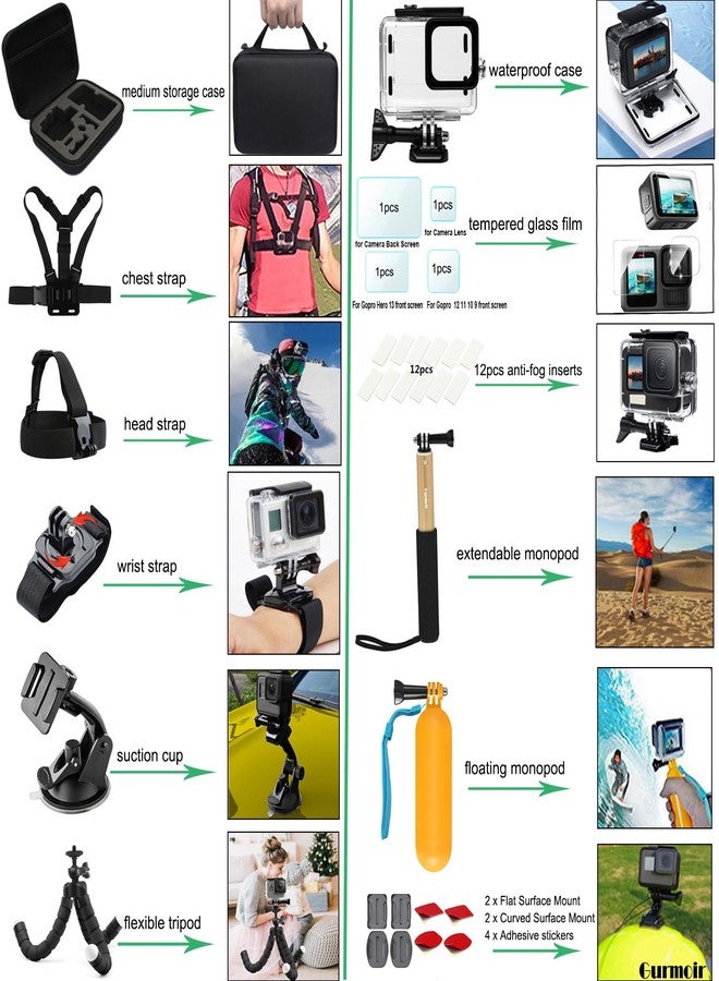 Gurmoir 16in1 Action Camera Accessories with Waterproof Case and Selfie Stick for Gopro Hero 8 Black Action Camera Only.Full Essential Outdoor Travel Hiking Action Camera Kit for Gopro Hero 8 (AT06) - Image 5