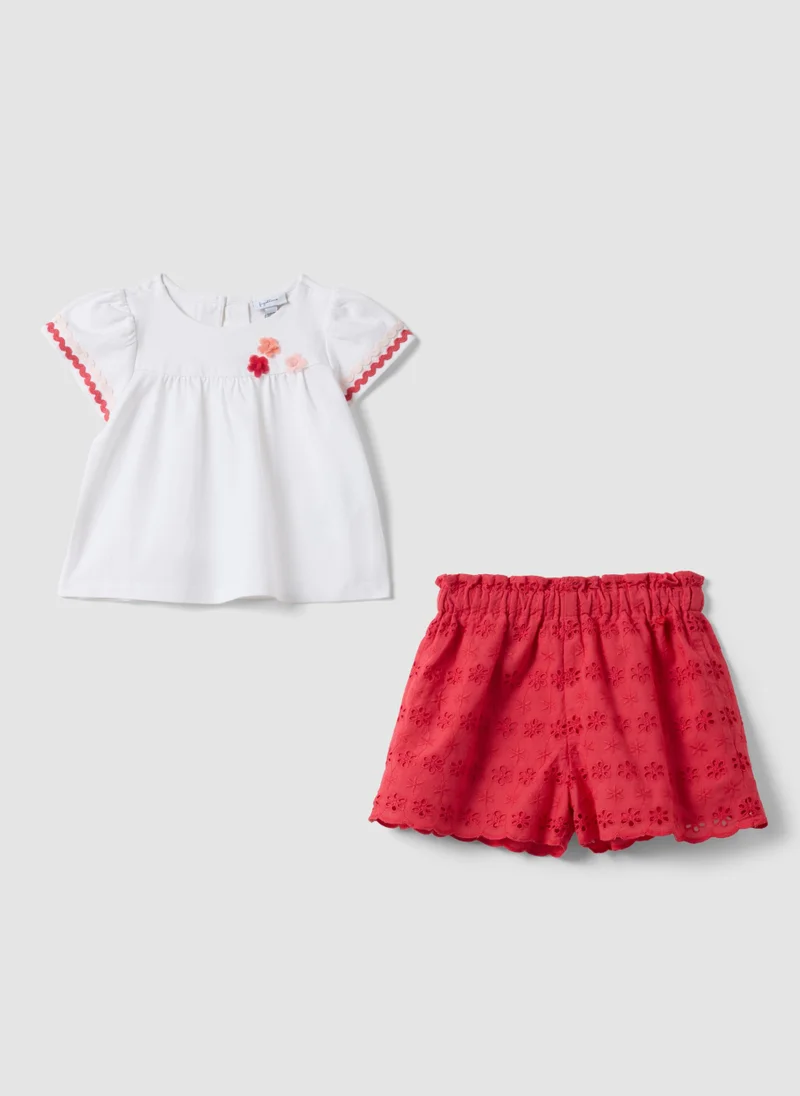 او في اس OVS Pure Cotton Multicolour Regular Fit Set For Girls With Flowers