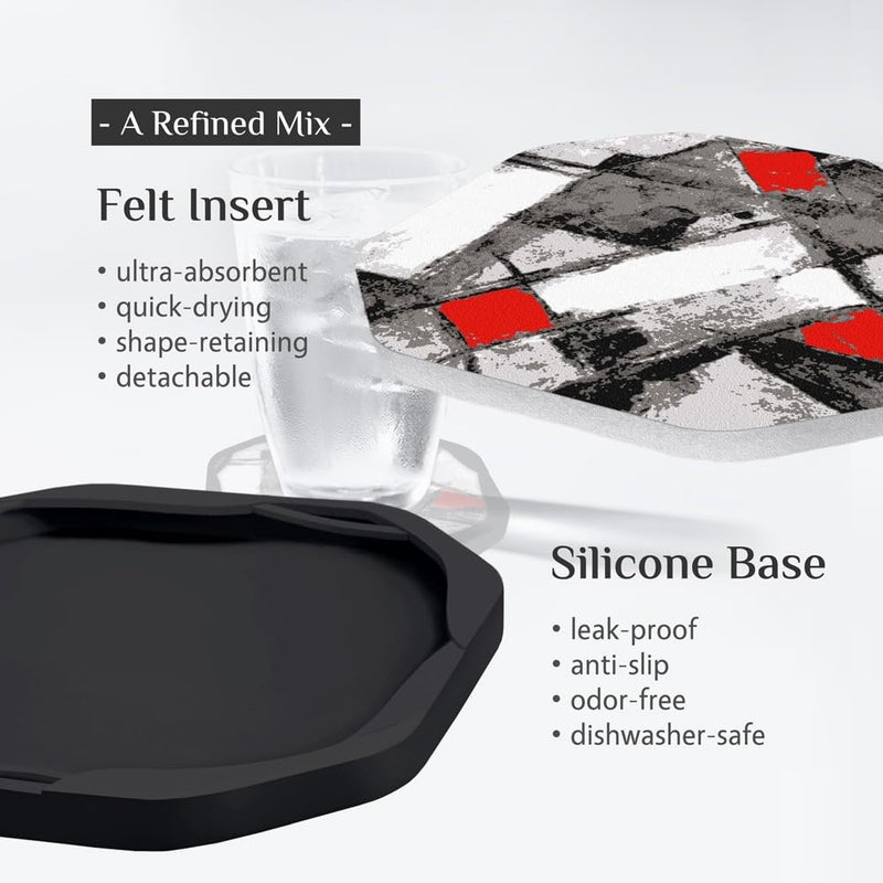 UMIRRO Cool Modern Absorbent Drink Coasters for Coffee Table  Black and Red  4""  Set of 4 - Image 3