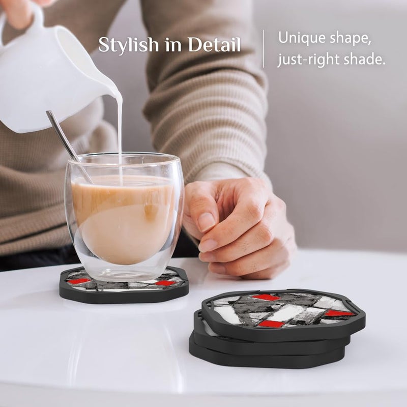 UMIRRO Cool Modern Absorbent Drink Coasters for Coffee Table  Black and Red  4""  Set of 4 - Image 2