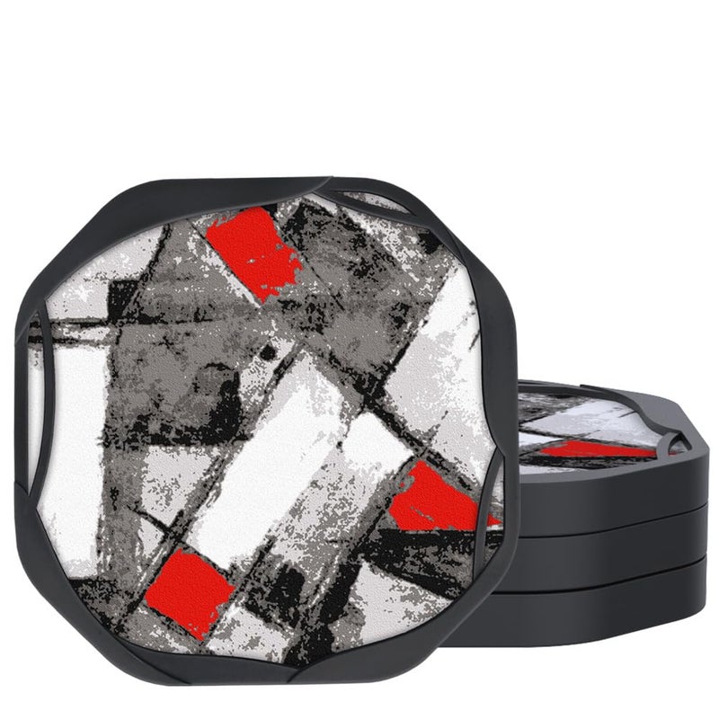 UMIRRO Cool Modern Absorbent Drink Coasters for Coffee Table  Black and Red  4""  Set of 4 - Image 1