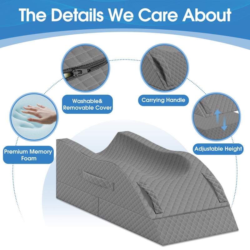 TranquilRelax Elevation Pillows for Leg After Surgery, Memory Foam Adjustable Wedge Pillow for Injury or Rest, Ankle Pillow for Sleeping Blood Circulation Full Grey/Single Leg - Image 4