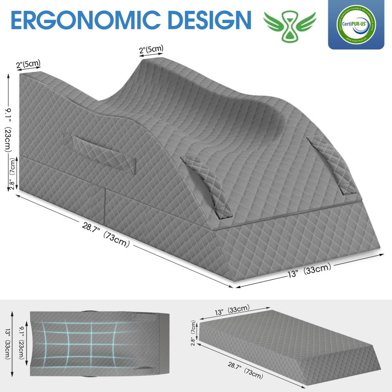 TranquilRelax Elevation Pillows for Leg After Surgery, Memory Foam Adjustable Wedge Pillow for Injury or Rest, Ankle Pillow for Sleeping Blood Circulation Full Grey/Single Leg - Image 2