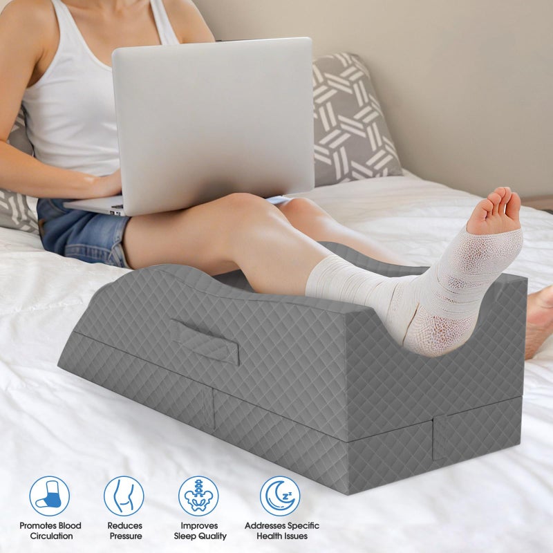 TranquilRelax Elevation Pillows for Leg After Surgery, Memory Foam Adjustable Wedge Pillow for Injury or Rest, Ankle Pillow for Sleeping Blood Circulation Full Grey/Single Leg - Image 5