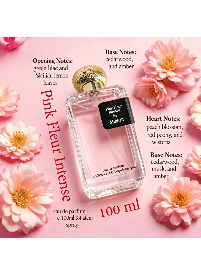 MIKHAIL Pink Fleur by MIKHAIL 100ml | Floral Citrus Perfume for Women | Fresh Amber, Cedar, and Chinese Osmanthus | Green Lilac, Musk, and Peony Heart Notes | Vibrant Tea Leaf | Elegant and Refreshing Fragrance | Long-Lasting Women's Eau de Parfum - Image 4