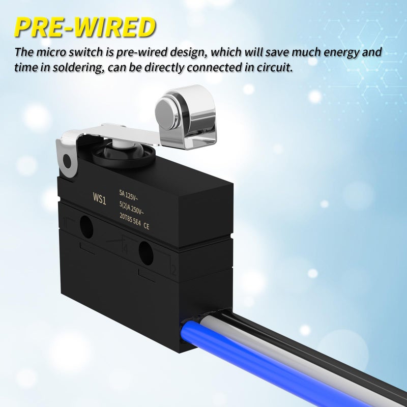 Joinfworld Micro Switch with Lever Waterproof IP67 Sealed Roller Lever Limit Switch SPDT 3 PIN Pre-Wired Micorswitch 5A 250VAC -2PC - Image 4