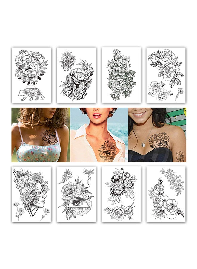 8 Sheets Geometric Waterproof Temporary Tattoo Sticker Black - Image 1