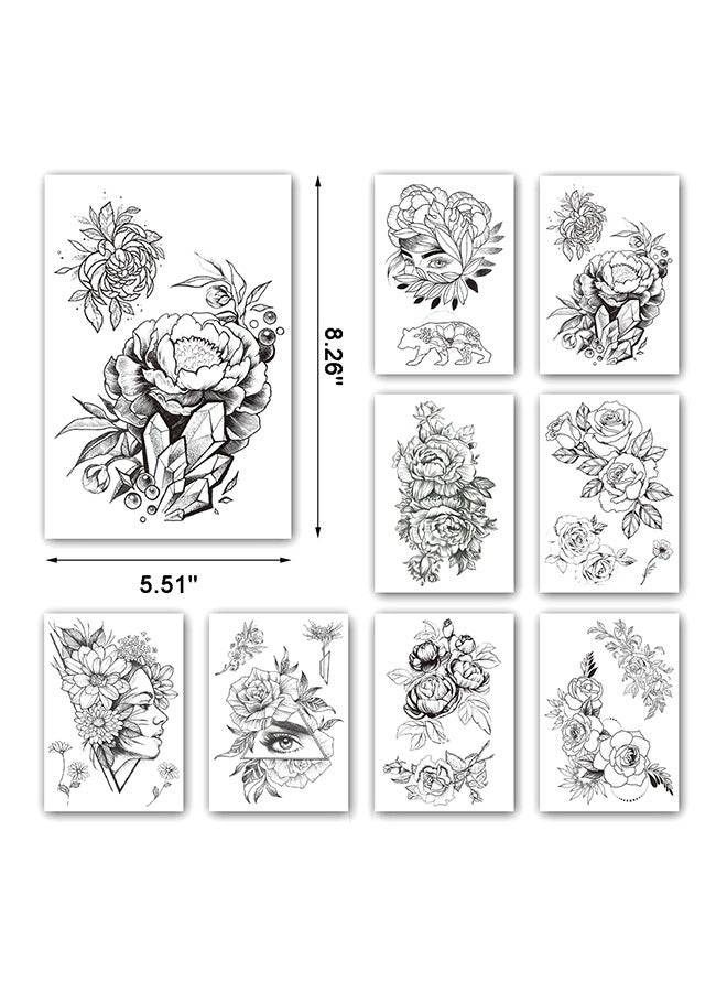 8 Sheets Geometric Waterproof Temporary Tattoo Sticker Black - Image 2