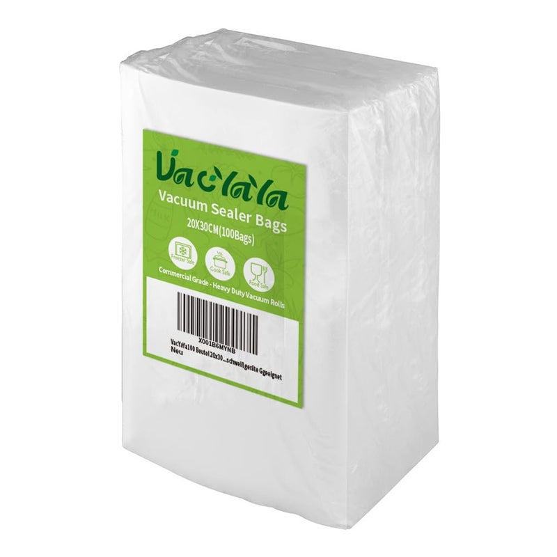 ماكينة تفريغ الطعام VacYaYa 100 كيس 20x30 سم مع أكياس تخزين الفريزر، أكياس تفريغ الوجبات مع خالية من BPA وقوية للاستخدام في السوس فيد، أكياس مقطوعة مسبقًا