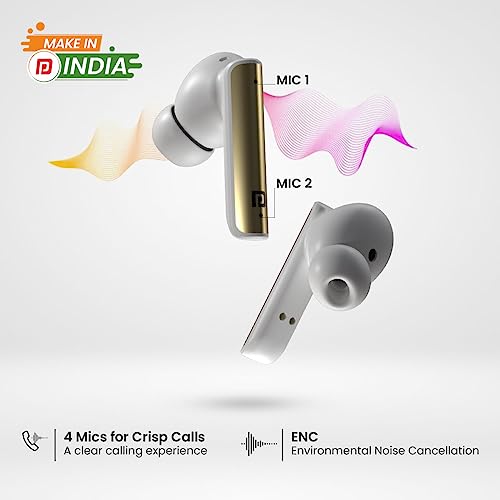 Portronics Harmonics Twins S7 True Wireless in Ear Earbuds with 35Hrs Playtime, Auto ENC, Quad Mic,13mm Driver, Touch Control, BT 5.3v, Voice Assistant, Type C Charging Port(White) - Image 4