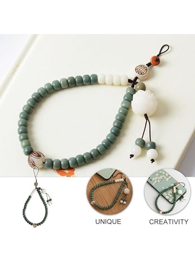 Mobile Phone Lanyard, Chinese Style, Natural Braided White Jade Bodhi Wristband for Mobile Phones, Backpacks, Key chains, Cameras - Jade Beaded Wrist Strap Pendant - Image 2