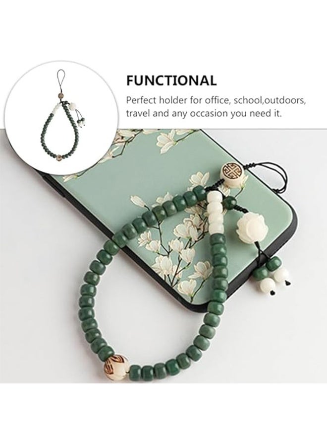 Mobile Phone Lanyard, Chinese Style, Natural Braided White Jade Bodhi Wristband for Mobile Phones, Backpacks, Key chains, Cameras - Jade Beaded Wrist Strap Pendant - Image 3
