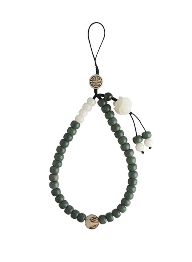 Mobile Phone Lanyard, Chinese Style, Natural Braided White Jade Bodhi Wristband for Mobile Phones, Backpacks, Key chains, Cameras - Jade Beaded Wrist Strap Pendant - Image 1