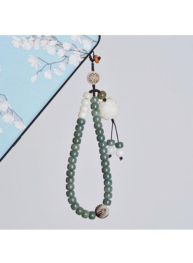 Mobile Phone Lanyard, Chinese Style, Natural Braided White Jade Bodhi Wristband for Mobile Phones, Backpacks, Key chains, Cameras - Jade Beaded Wrist Strap Pendant - Image 5