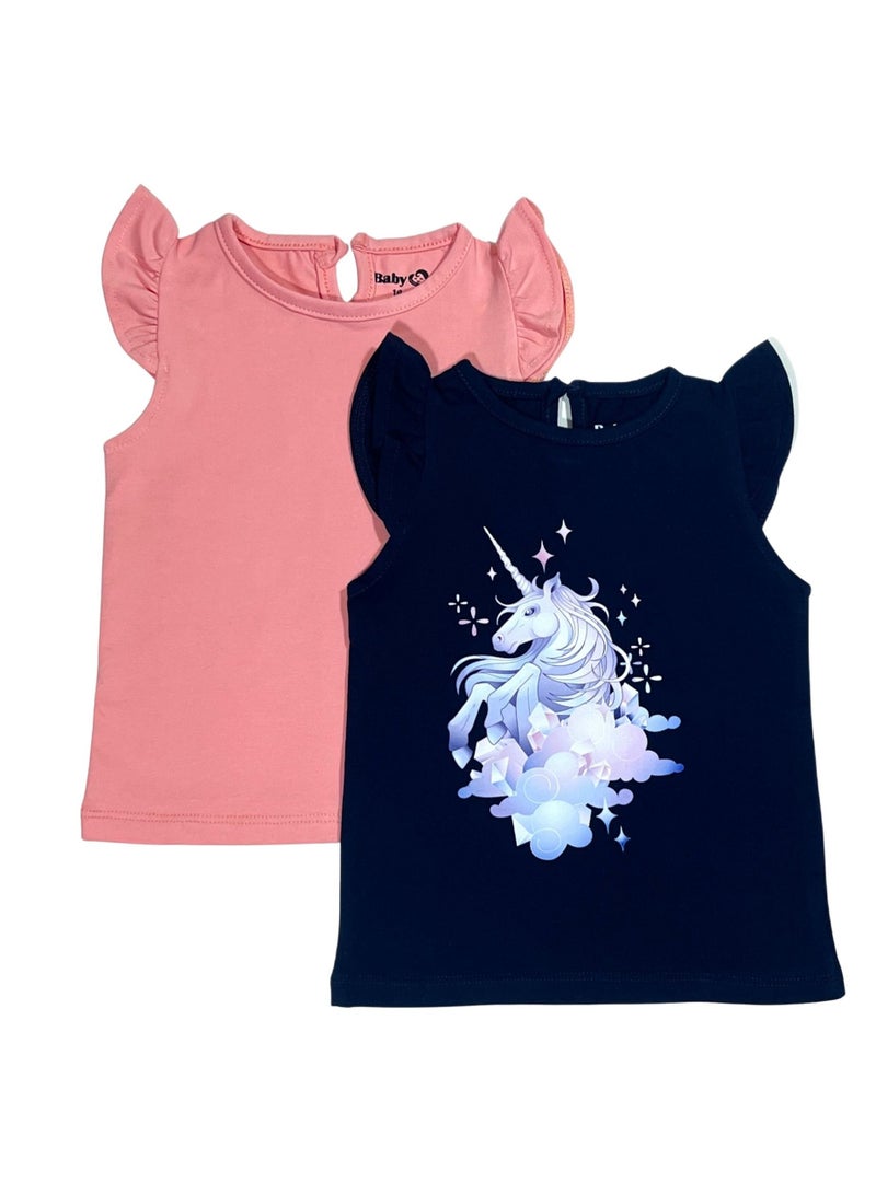 Baby Co. Pink and Blue Unicorn cotton t-shirts (2-Pack) - Image 1