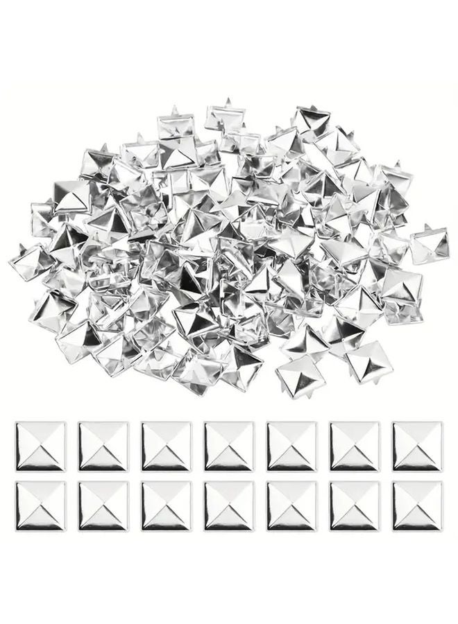 Silver 101pcs Metal Pyramid Rivets 4 Tooth Square Head Studs For Crafts Leather Clothing Bags - Image 1