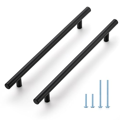 JOY DECOR 10 Pack 10 Inch Cabinet Pulls Kitchen Cabinet Handles with 712 Inch Hole Center Matte Black Cabinet Hardware Stainless Steel Kitchen Drawer Pulls for Cabinets Cupboard 192mm Hole Centers - Image 1