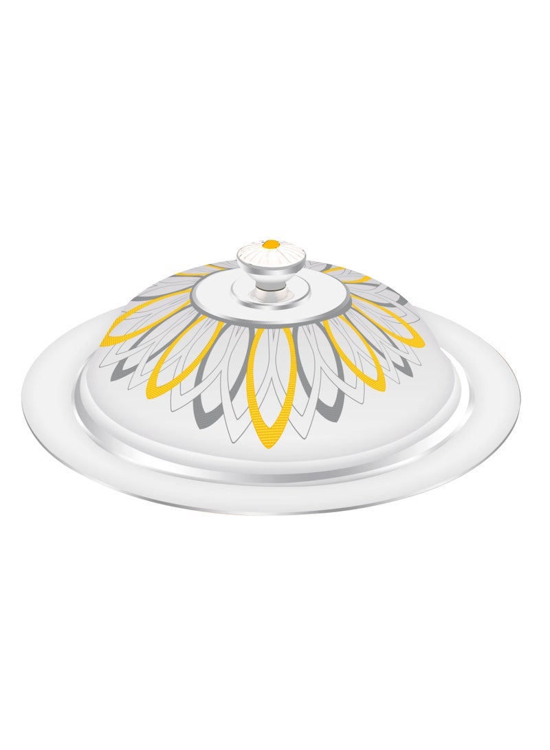 Rathore 30cm Stainless Steel Qouzi Dish Food Tray with Lid for Elegant Dining, Double Walled Insulated Casserole Serving Platter Silver with Gold Details for Buffet Catering Banquet - Image 1