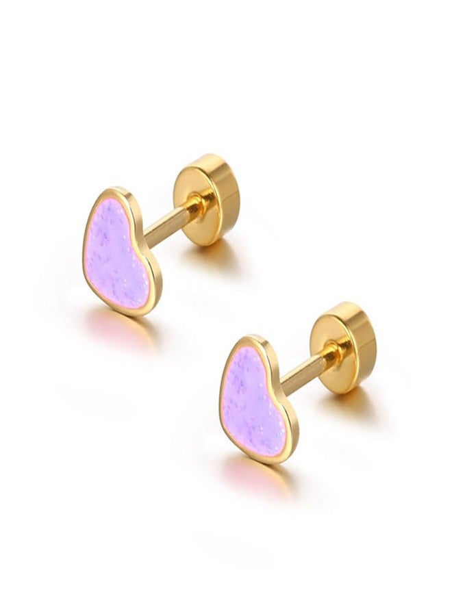 Dtja 18g Titanium Heart Love Earrings for Women Girls 14k Gold Plated Stainless Steel Hypoallergenic Cute Tiny Sequins Stud Cartilage Tragus Screw Back Post Piercing Sensitive Ear (Purple), Metal, No - Image 1