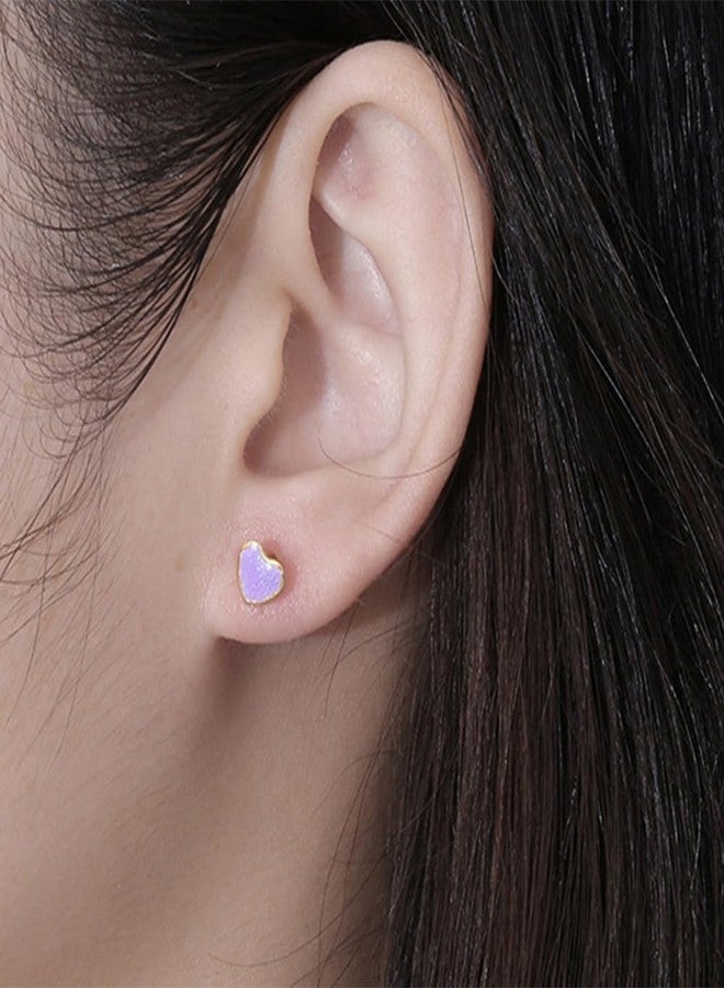 Dtja 18g Titanium Heart Love Earrings for Women Girls 14k Gold Plated Stainless Steel Hypoallergenic Cute Tiny Sequins Stud Cartilage Tragus Screw Back Post Piercing Sensitive Ear (Purple), Metal, No - Image 2