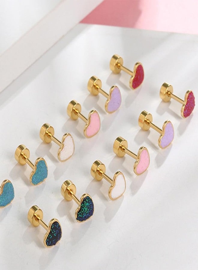 Dtja 18g Titanium Heart Love Earrings for Women Girls 14k Gold Plated Stainless Steel Hypoallergenic Cute Tiny Sequins Stud Cartilage Tragus Screw Back Post Piercing Sensitive Ear (Purple), Metal, No - Image 5
