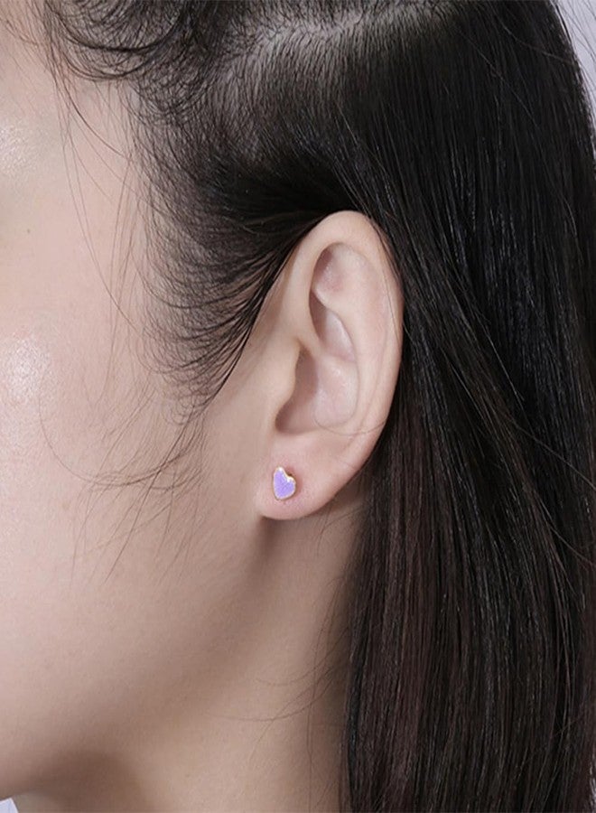 Dtja 18g Titanium Heart Love Earrings for Women Girls 14k Gold Plated Stainless Steel Hypoallergenic Cute Tiny Sequins Stud Cartilage Tragus Screw Back Post Piercing Sensitive Ear (Purple), Metal, No - Image 4