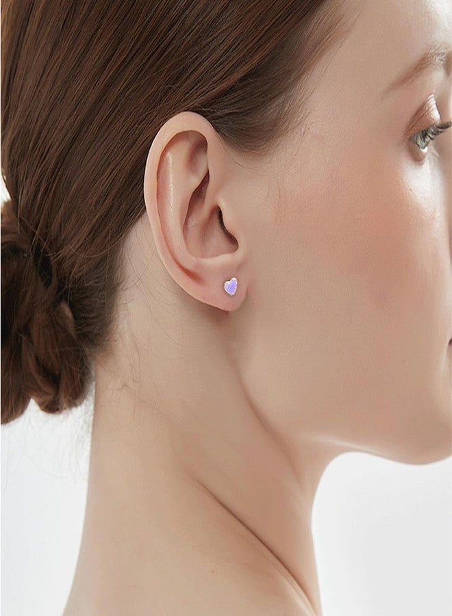 Dtja 18g Titanium Heart Love Earrings for Women Girls 14k Gold Plated Stainless Steel Hypoallergenic Cute Tiny Sequins Stud Cartilage Tragus Screw Back Post Piercing Sensitive Ear (Purple), Metal, No - Image 3