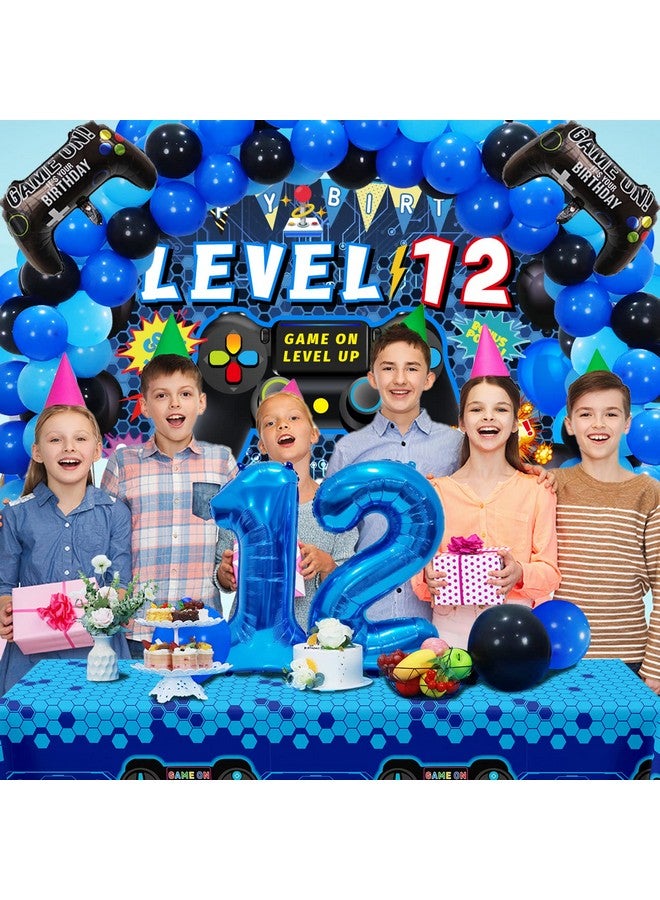Vlipoeasn Vlipoeasn 90PCS Video Game Party Decorations for Boys Set - Blue 12th Birthday Supplies - Video Game Backdrop, Balloons, Tablecloth, Gamer and 12 Foil Balloons  - Image 5