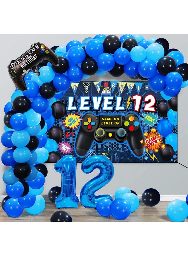Vlipoeasn Vlipoeasn 90PCS Video Game Party Decorations for Boys Set - Blue 12th Birthday Supplies - Video Game Backdrop, Balloons, Tablecloth, Gamer and 12 Foil Balloons  - Image 4