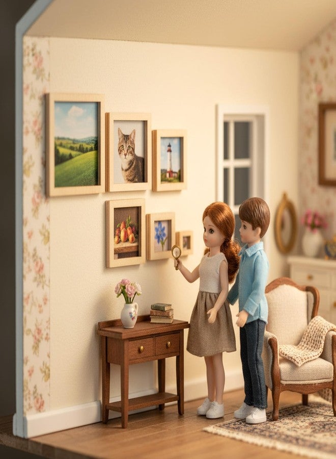 Sibba 10 PCS Mini Wood Photo Frames 5 Styles Small Dollhouse Picture Frames Unfinished Wooden Miniature Ornaments Square Wood Photo Frame for DIY Craft Home & Doll House Decoration Miniature Scene - Image 2