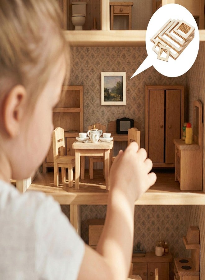 Sibba 10 PCS Mini Wood Photo Frames 5 Styles Small Dollhouse Picture Frames Unfinished Wooden Miniature Ornaments Square Wood Photo Frame for DIY Craft Home & Doll House Decoration Miniature Scene - Image 3