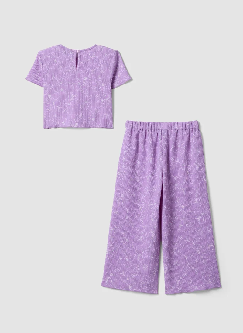 او في اس OVS Girls' Purple Stretch Fabric Set With Floral Print