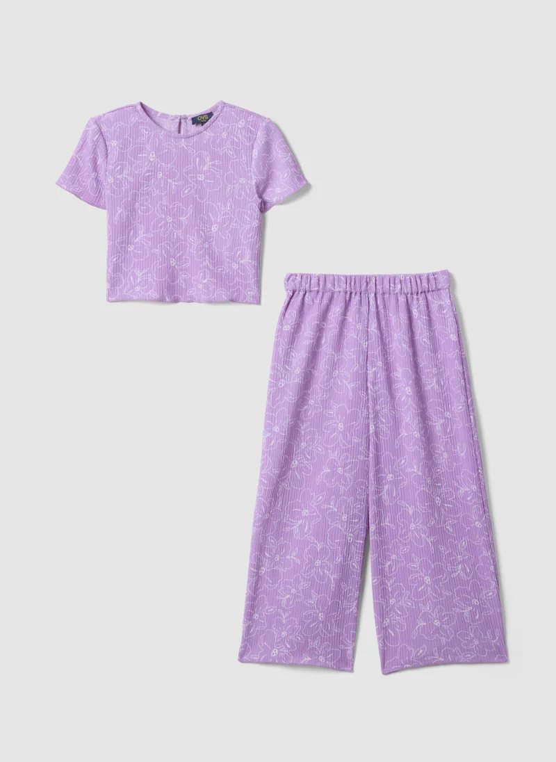 او في اس OVS Girls' Purple Stretch Fabric Set With Floral Print