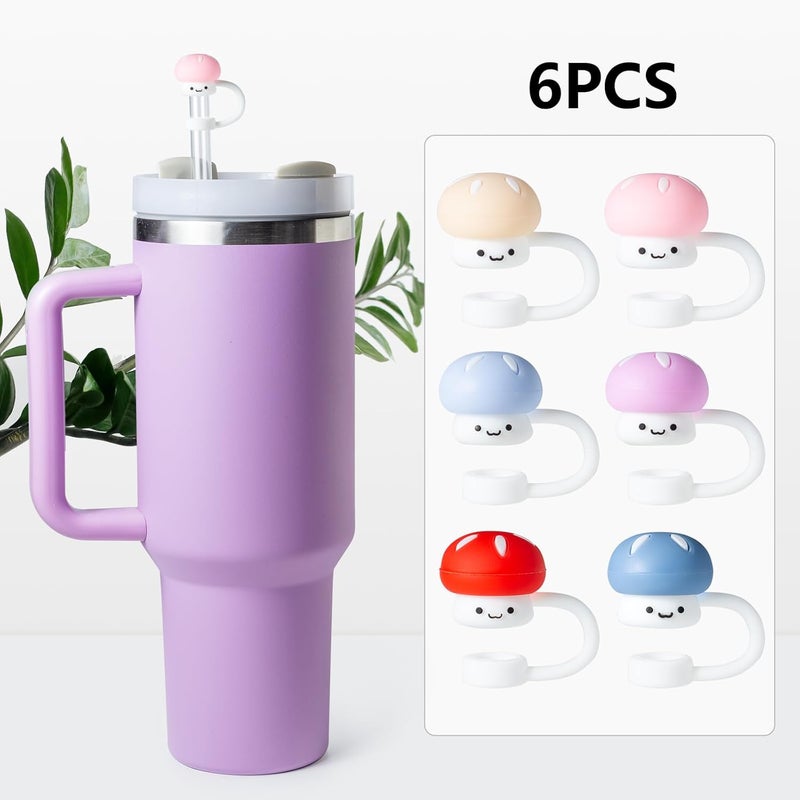 BULKITEM 6Pcs Cute Mushroom Straw Cover Cap for Stanley Cup Decor, 10mm Reusable Cute Pink Drinking Straw Topper Accessories for, Portable Protector Plugs Decorations Gifts for Kids Party Favors - Image 4