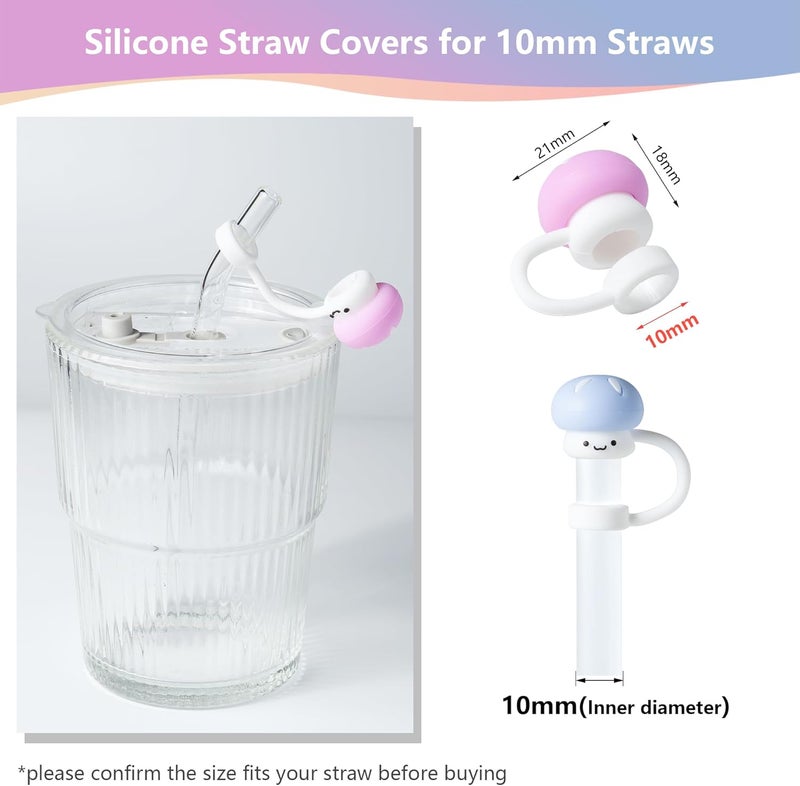 BULKITEM 6Pcs Cute Mushroom Straw Cover Cap for Stanley Cup Decor, 10mm Reusable Cute Pink Drinking Straw Topper Accessories for, Portable Protector Plugs Decorations Gifts for Kids Party Favors - Image 2